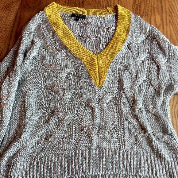 Rag & Bone Metallic Silver Emma V Neck Sweater Size S Academia Preppy Old Money - Picture 4 of 14